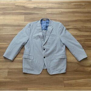 Hickey Freeman Seersucker Blazer Size 48 Regular Blue and White Striped